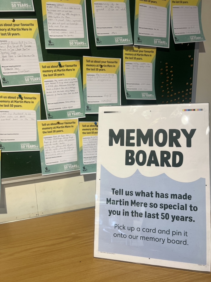 A memory board at WWT Martin Mere, pinned up are messages and memories from visitors of martin mere